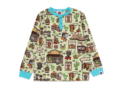 A BATHING APE Baby Milo Western Pattern Ls Tee "Multi"