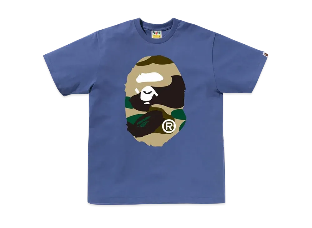 A BATHING APE Giant 1St Camo Big Ape Head Tee "Navy/Yellow"