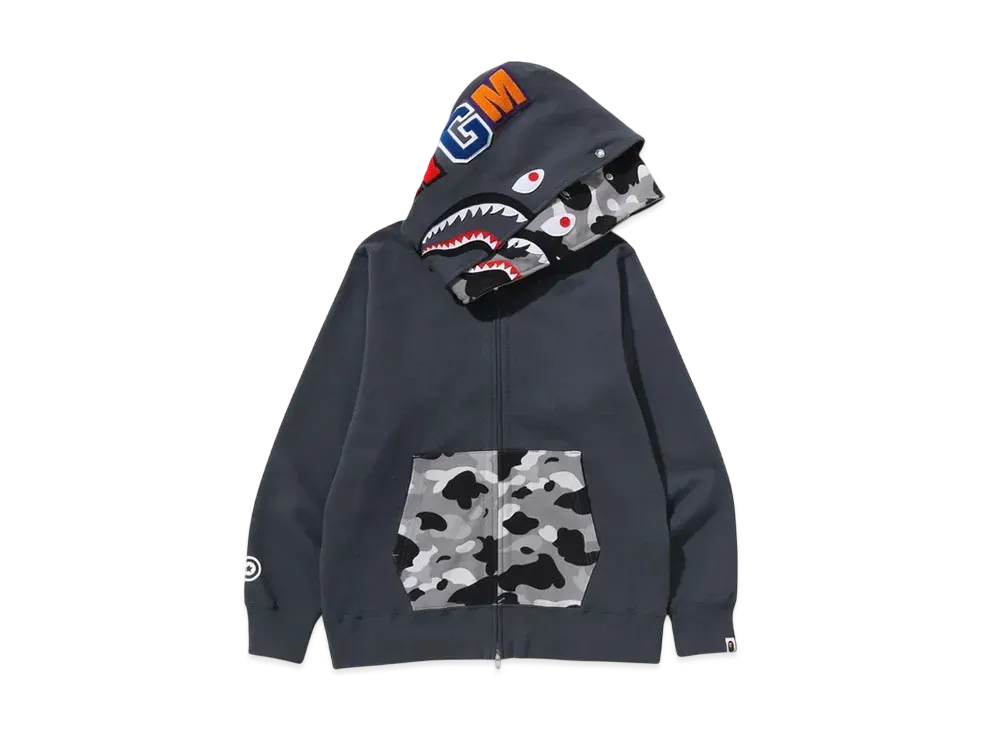 A BATHING APE 1St Camo Shark Full Zip Double Hoodie "Gray"