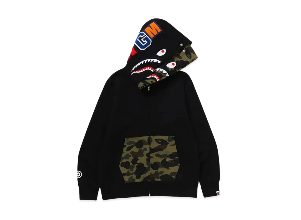 A BATHING APE 1St Camo Shark Full Zip Double Hoodie "Black"