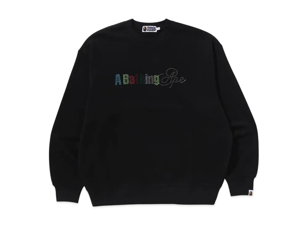 A BATHING APE Rhinestone Logo Relax Fit Crewneck Sweatshirt "Black"
