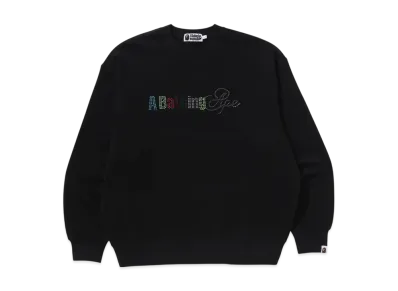 A BATHING APE Rhinestone Logo Relax Fit Crewneck Sweatshirt "Black"