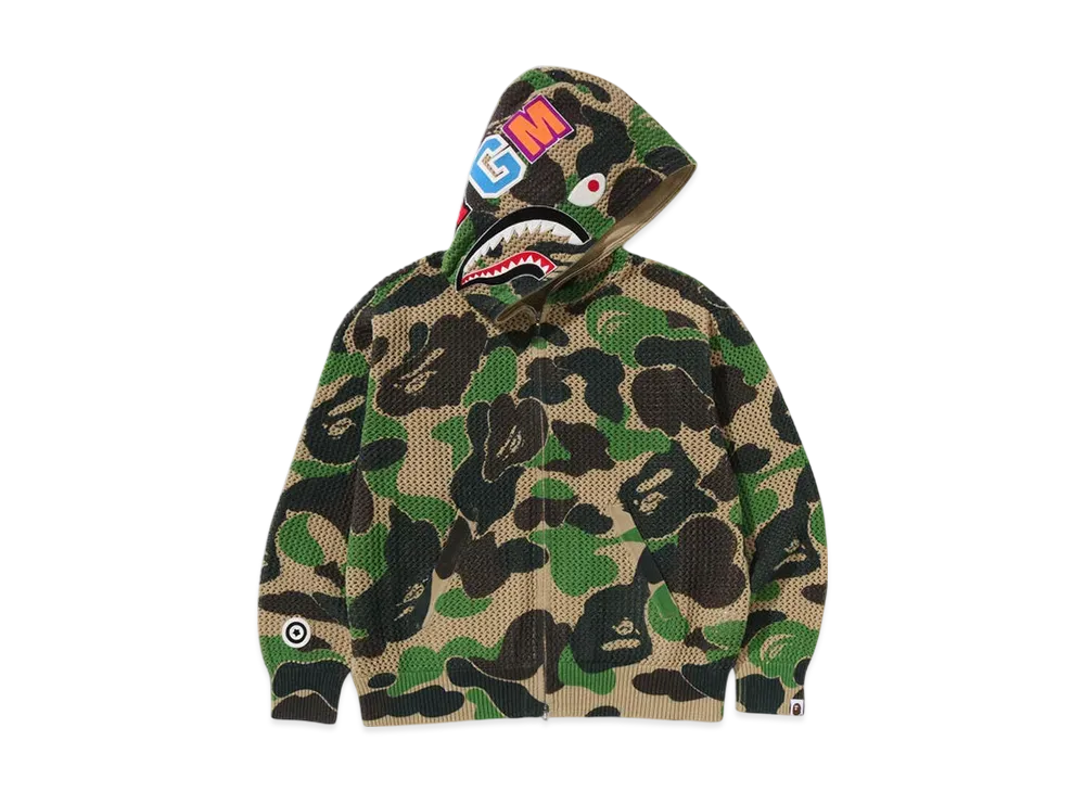 A BATHING APE ABC Camo Crochet Relaxed Fit Shark Full Zip Hoodie "Green"