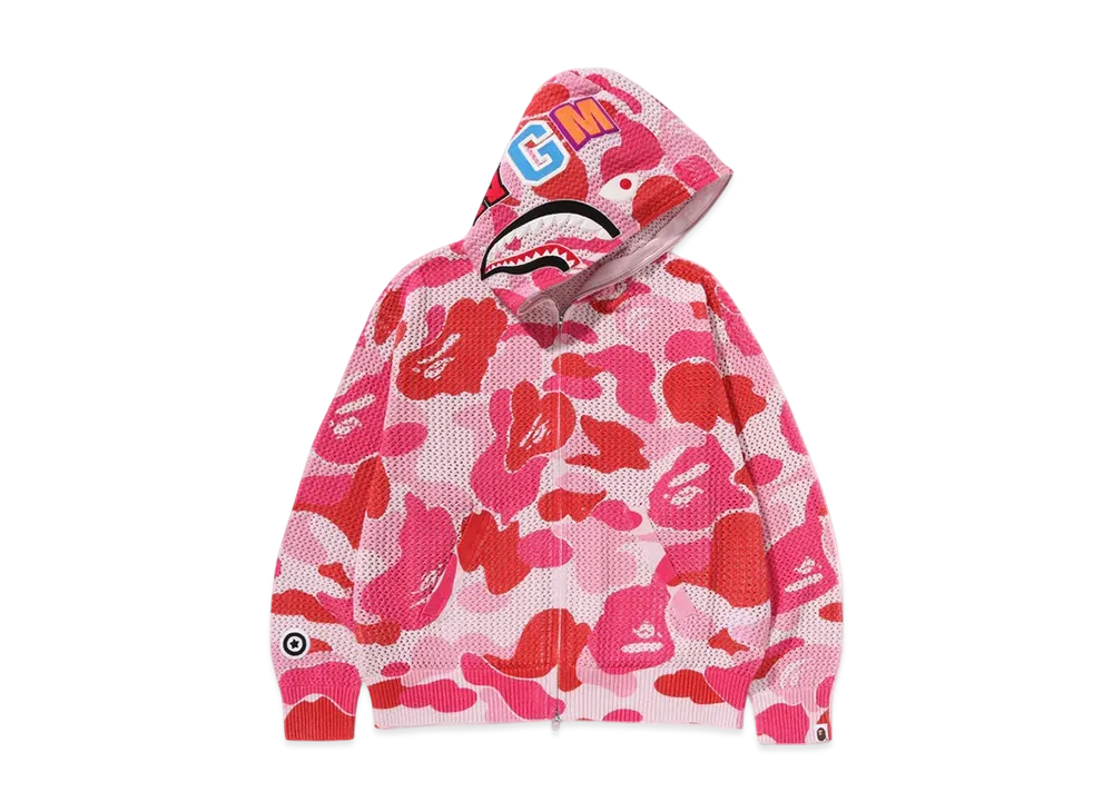 A BATHING APE ABC Camo Crochet Relaxed Fit Shark Full Zip Hoodie "Pink"
