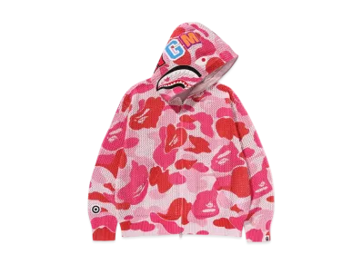 A BATHING APE ABC Camo Crochet Relaxed Fit Shark Full Zip Hoodie "Pink"