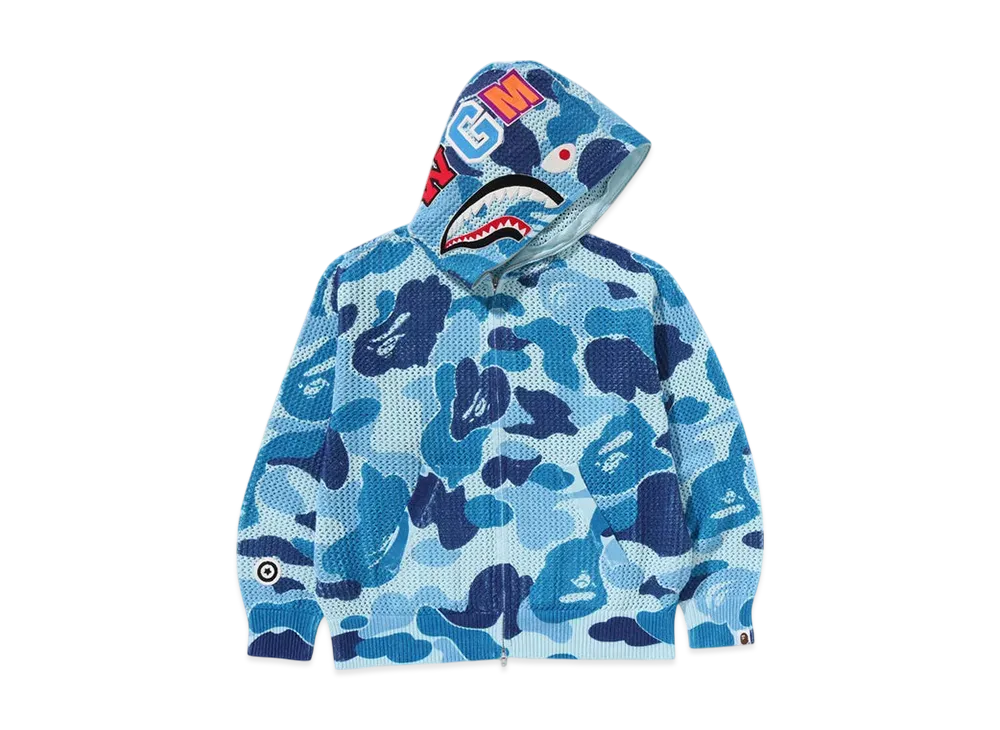 A BATHING APE ABC Camo Crochet Relaxed Fit Shark Full Zip Hoodie "Blue"