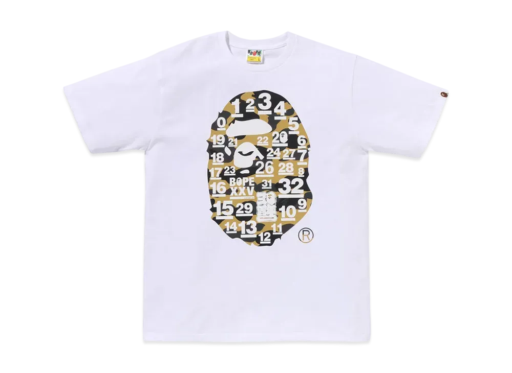 A BATHING APE 32ND Anniv. 1ST Camo Big Ape Head Tee "White/Yellow"