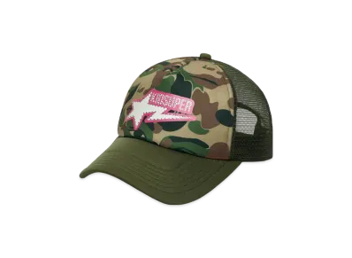 A BATHING APE Bape x Kidsuper Bape Sta Logo Rhinestone Trucker Cap "Green"