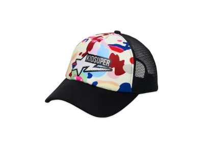 A BATHING APE Bape x Kidsuper Bape Sta Logo Rhinestone Trucker Cap "Multi"