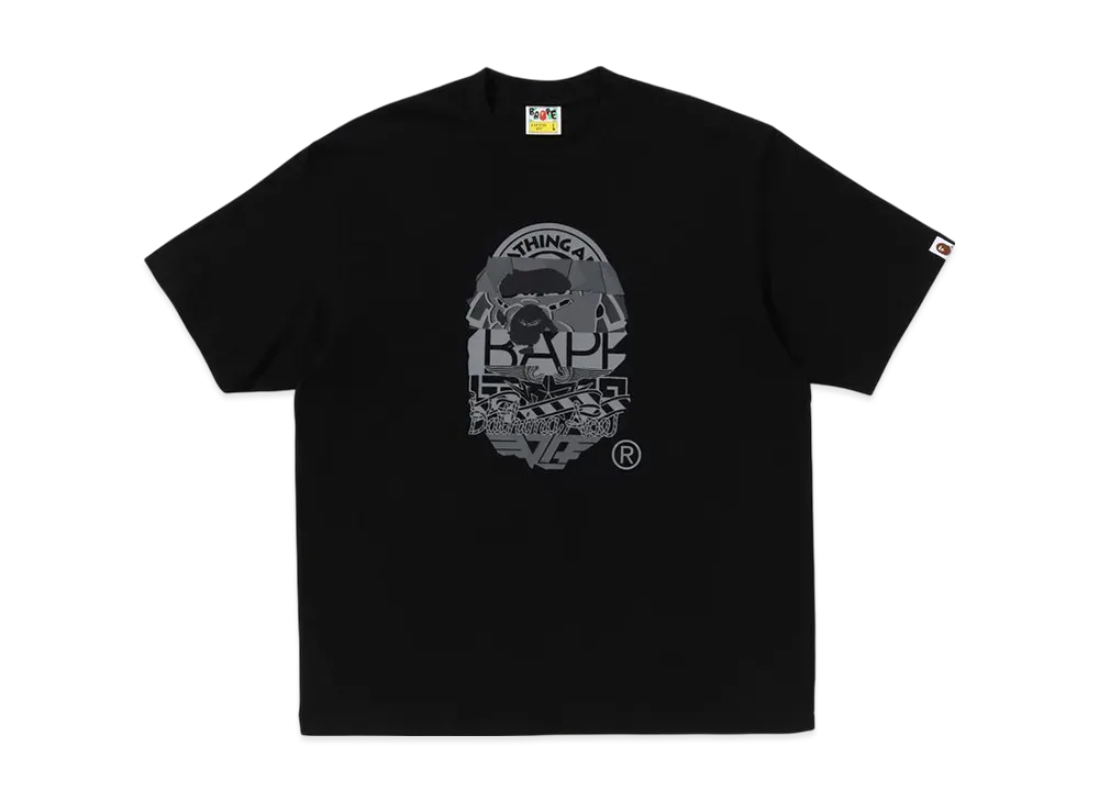 A BATHING APE Multi Logo Ape Head Relaxed Fit Tee "Black"
