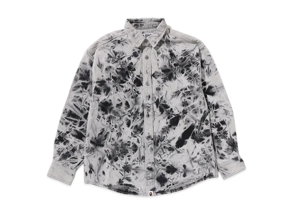 A BATHING APE Destoryed Bleach Bathing Ape Logo LS Shirt "Gray"