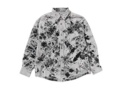 A BATHING APE Destoryed Bleach Bathing Ape Logo LS Shirt "Gray"