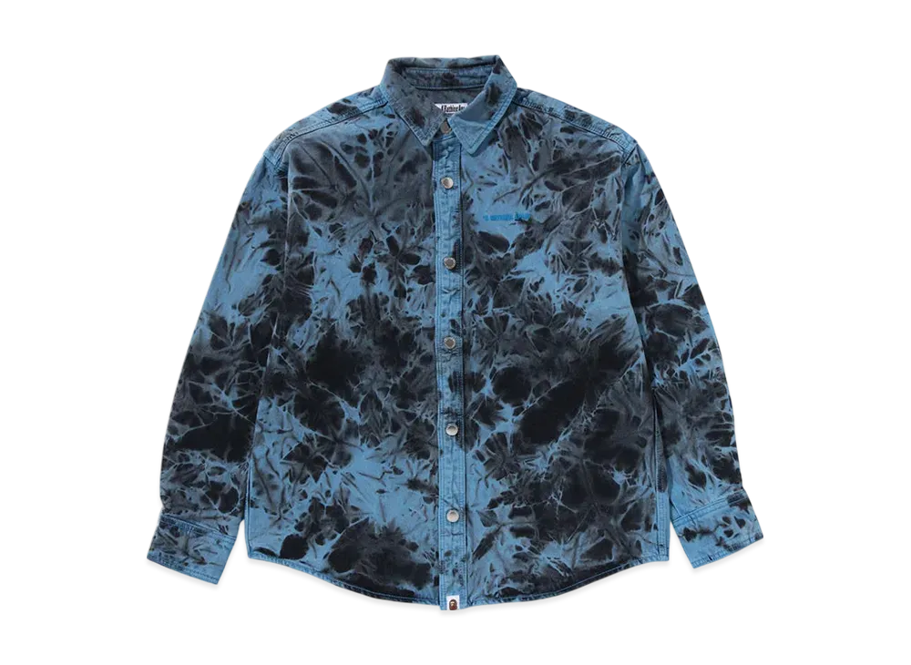 A BATHING APE Destoryed Bleach Bathing Ape Logo LS Shirt "Blue"