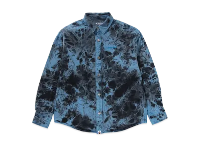 A BATHING APE Destoryed Bleach Bathing Ape Logo LS Shirt "Blue"