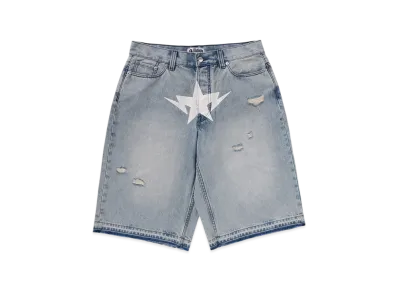 A BATHING APE Destroyed Sta Relaxed Fit 13OZ Demin Shorts "Lightindi"
