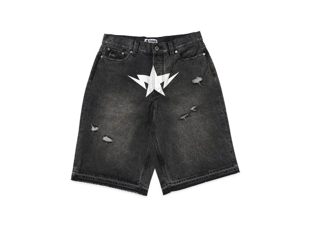 A BATHING APE Destroyed Sta Relaxed Fit 13OZ Demin Shorts "Black"