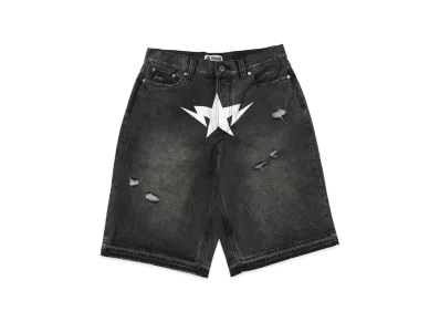 A BATHING APE Destroyed Sta Relaxed Fit 13OZ Demin Shorts "Black"