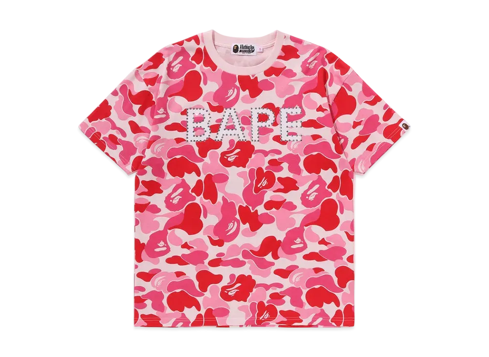 A BATHING APE Abc Camo Crystal Stone Oversized Tee "Pink"