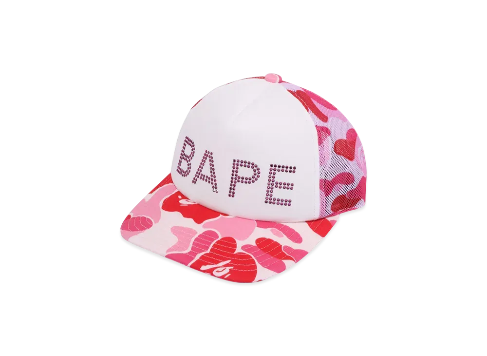 A BATHING APE Abc Camo Crystal Stone Mesh Cap "Pink"