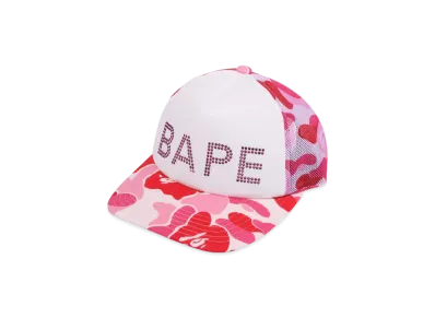 A BATHING APE Abc Camo Crystal Stone Mesh Cap "Pink"