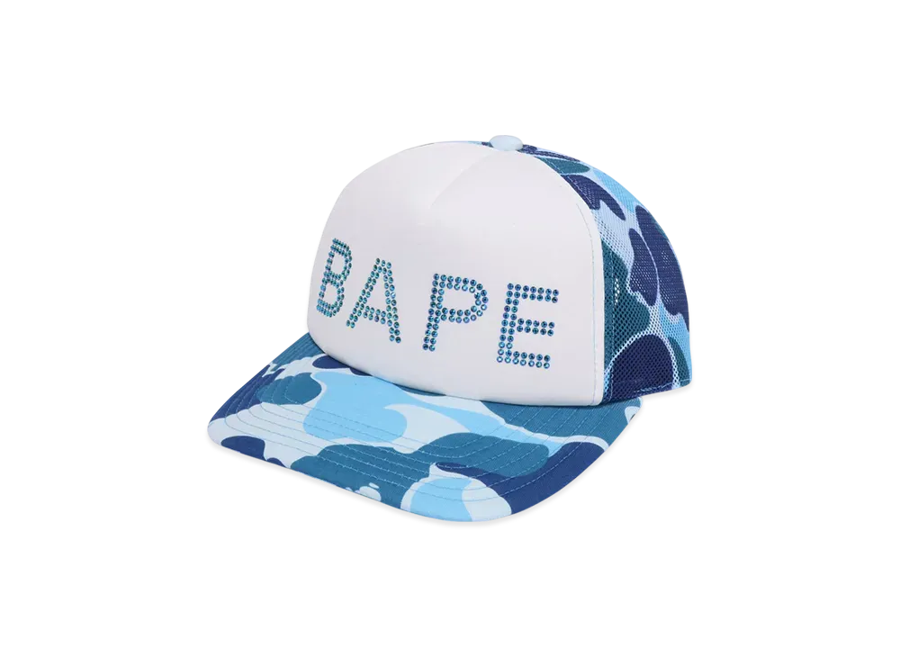 A BATHING APE Abc Camo Crystal Stone Mesh Cap "Blue"