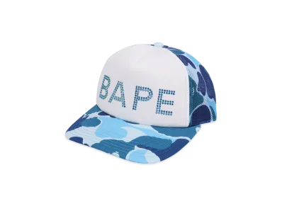 A BATHING APE Abc Camo Crystal Stone Mesh Cap "Blue"