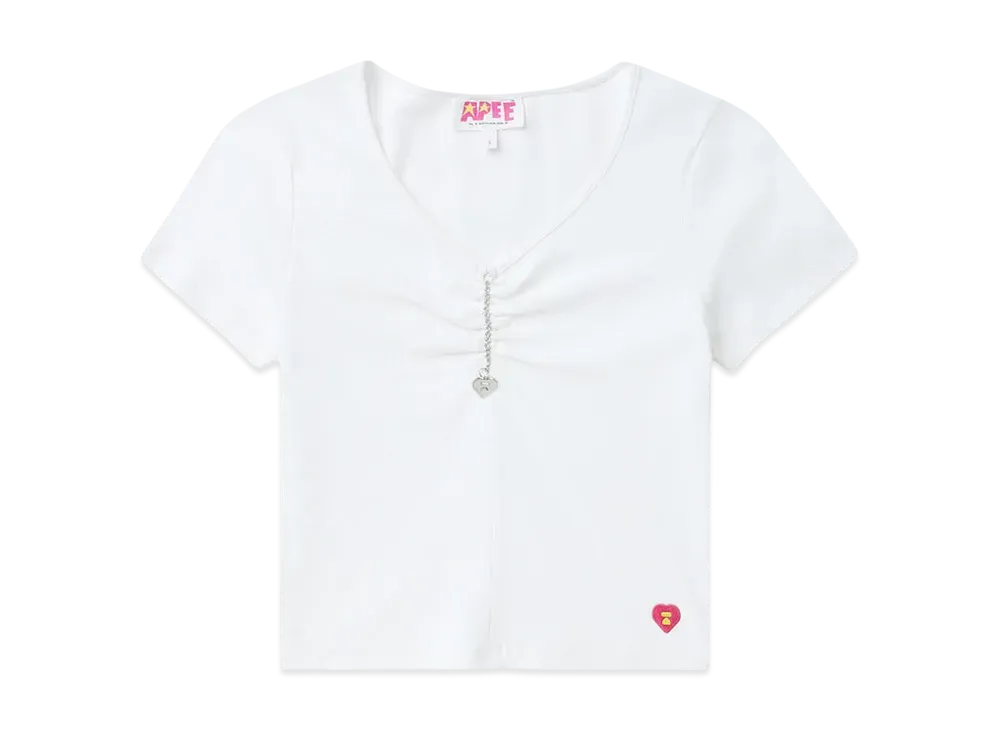 A BATHING APE Chain Detail V Neck Top "White"