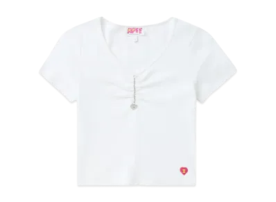 A BATHING APE Chain Detail V Neck Top "White"