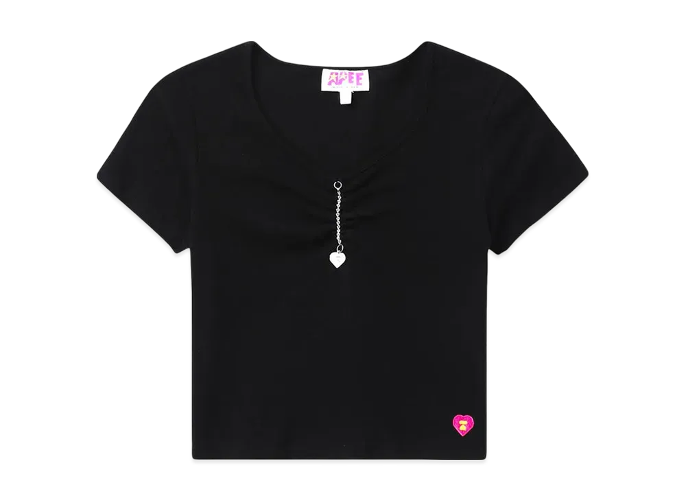 A BATHING APE Chain Detail V Neck Top "Black"