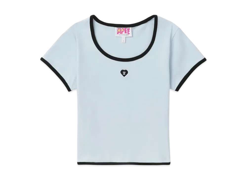 A BATHING APE Embroidery Crop Tee "Sax"