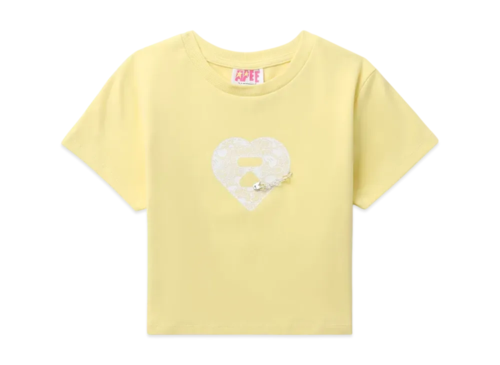 A BATHING APE Lace Heart Graphic Slim Cut Tee "Yellow"