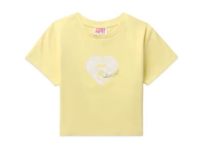 A BATHING APE Lace Heart Graphic Slim Cut Tee "Yellow"