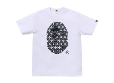 A BATHING APE Traditional Japanese Pattern Ape Head Tee "White/Navy"
