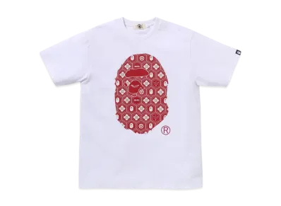 A BATHING APE Traditional Japanese Pattern Ape Head Tee "White/Red"
