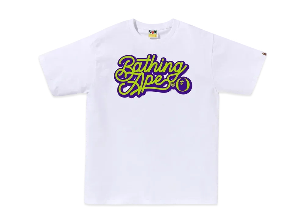 A BATHING APE Bathing Ape Script Logo Tee "White/Green"
