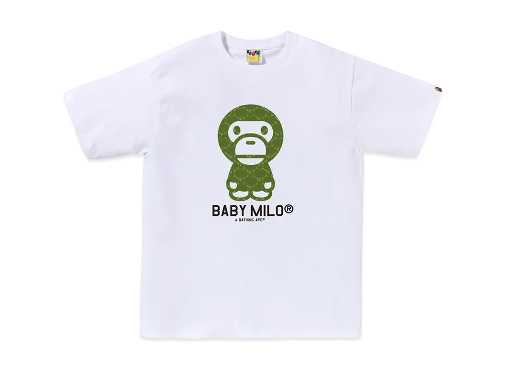 A BATHING APE College Monogram Baby Milo Tee "White/Green"