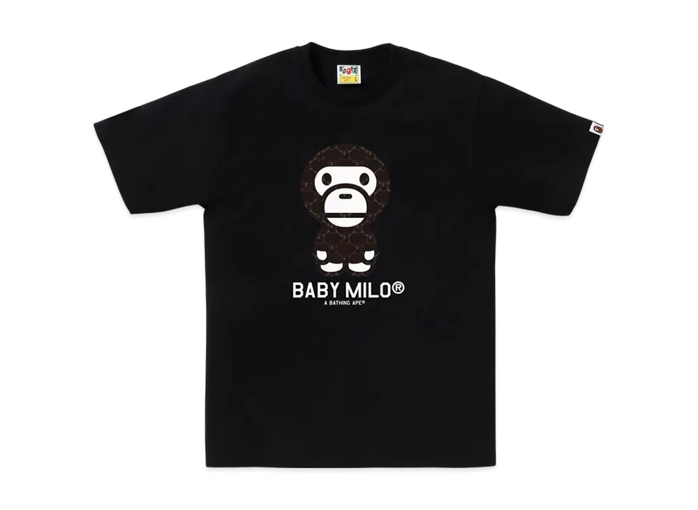 A BATHING APE College Monogram Baby Milo Tee "Black/Black"