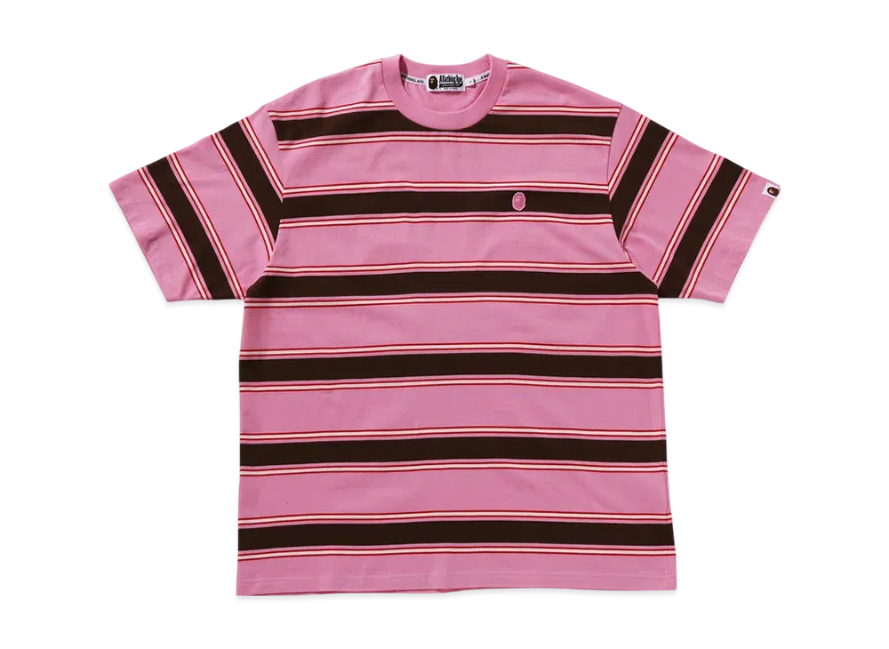 A BATHING APE One Point Strip Relaxed Fit Tee "Pink"