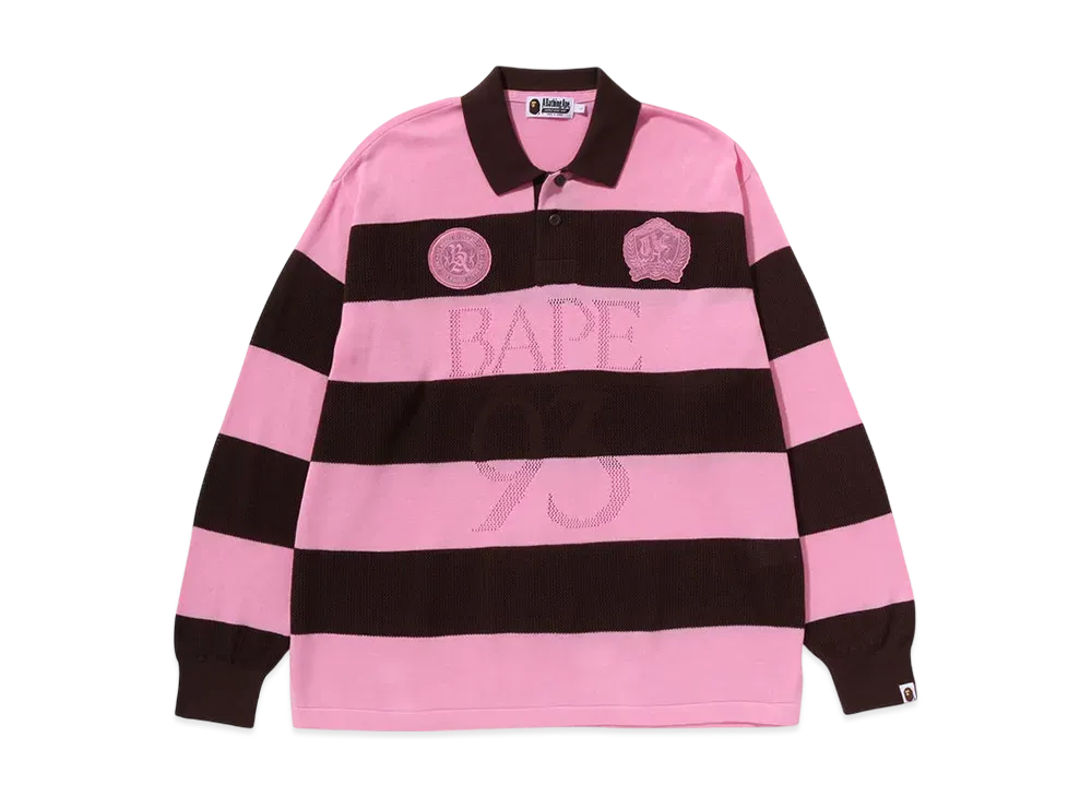 A BATHING APE Jacquard Multilogo Stripe Relaxed Fit LS Tee "Brown"