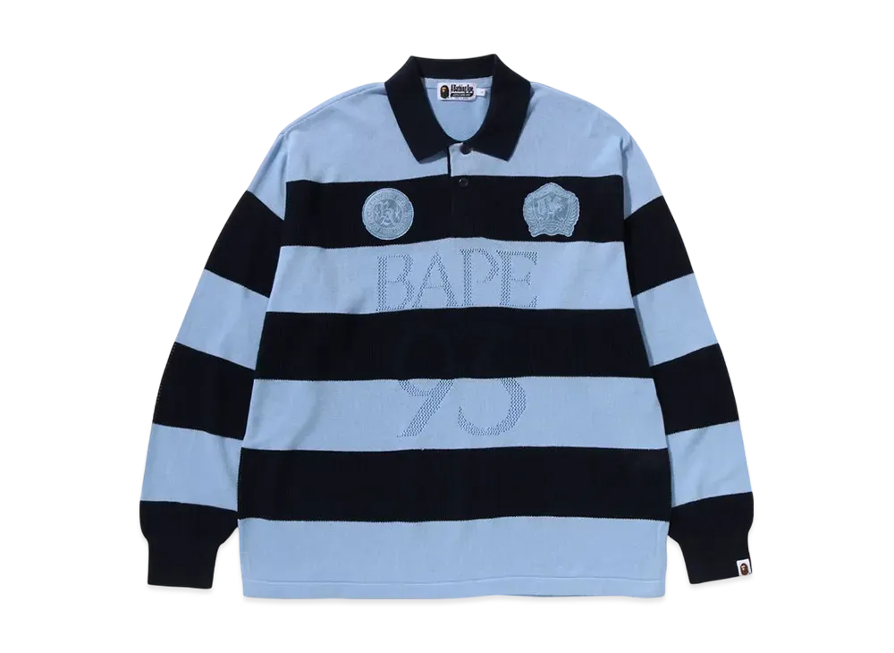 A BATHING APE Jacquard Multilogo Stripe Relaxed Fit LS Tee "Navy"