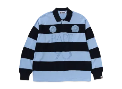 A BATHING APE Jacquard Multilogo Stripe Relaxed Fit LS Tee "Navy"