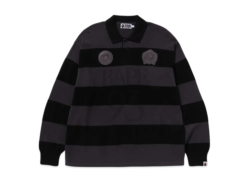 A BATHING APE Jacquard Multilogo Stripe Relaxed Fit LS Tee "Black"