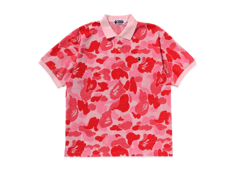 A BATHING APE Abc Camo Pile Jacquard Relaxed Fit Polo Shirt "Pink"