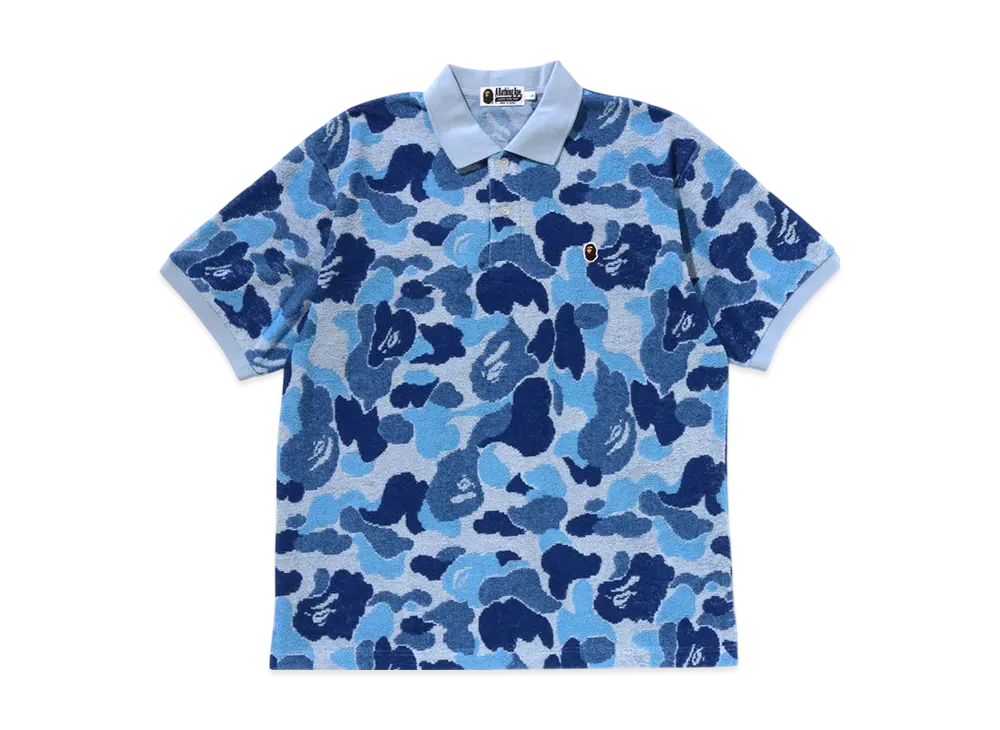 A BATHING APE Abc Camo Pile Jacquard Relaxed Fit Polo Shirt "Blue"