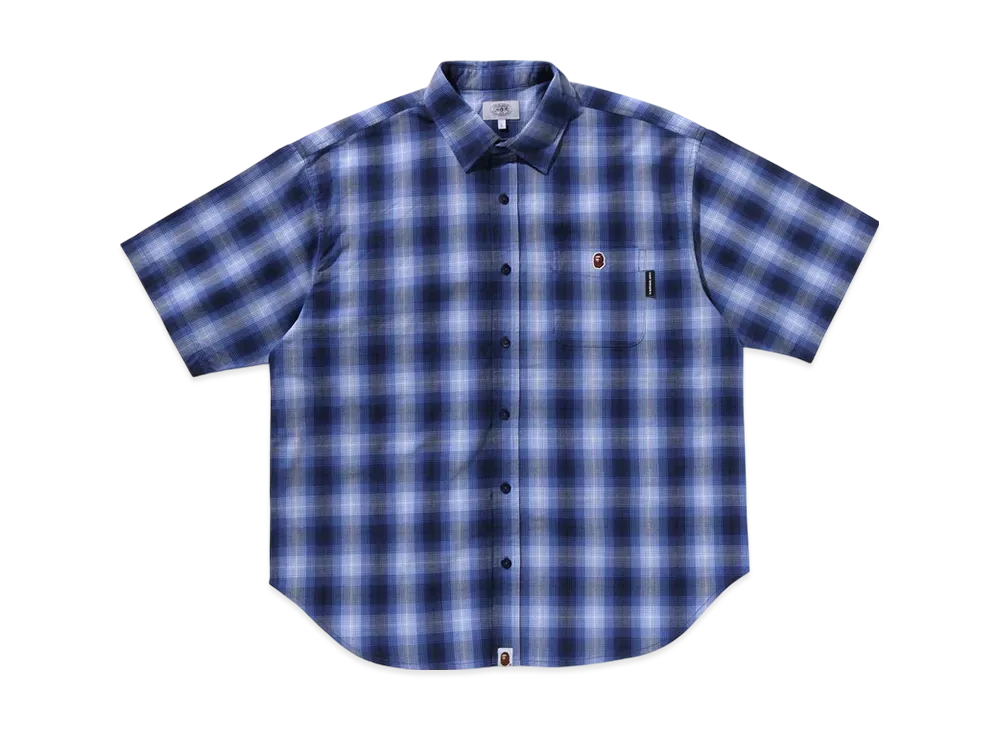 A BATHING APE Ombre Check Relaxed Fit Ss Shirt "Navy"