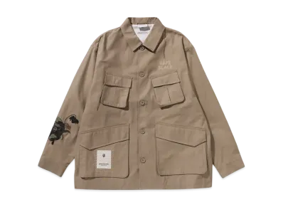 A BATHING APE Bape Black Cross Stitched Army Shirt "Beige"
