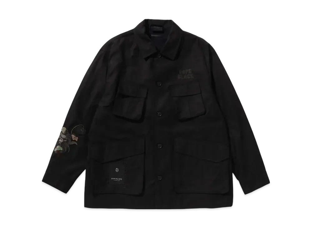 A BATHING APE Bape Black Cross Stitched Army Shirt "Black"
