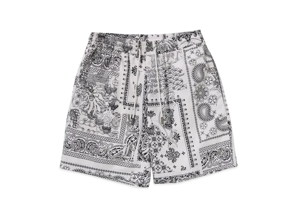 A BATHING APE Bape Black Boro Paisley Camp Shorts "White"