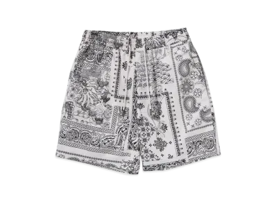A BATHING APE Bape Black Boro Paisley Camp Shorts "White"