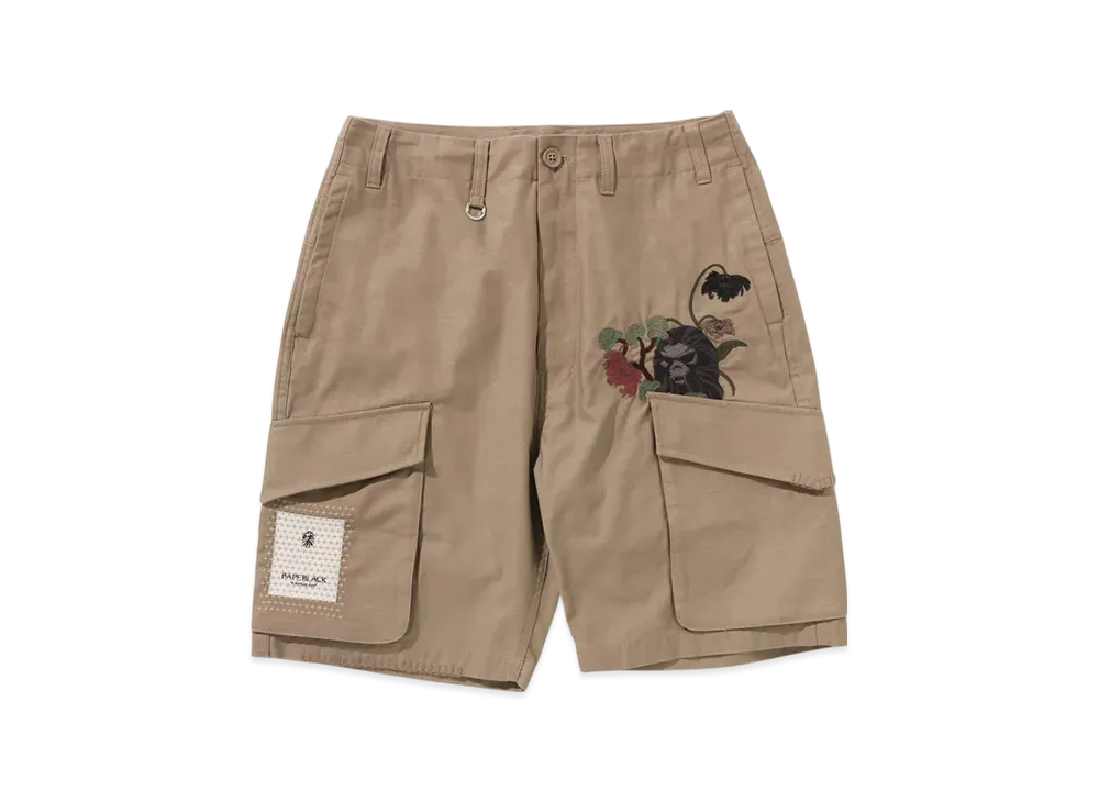A BATHING APE Bape Black Cross Stitched Army Shorts "Beige"